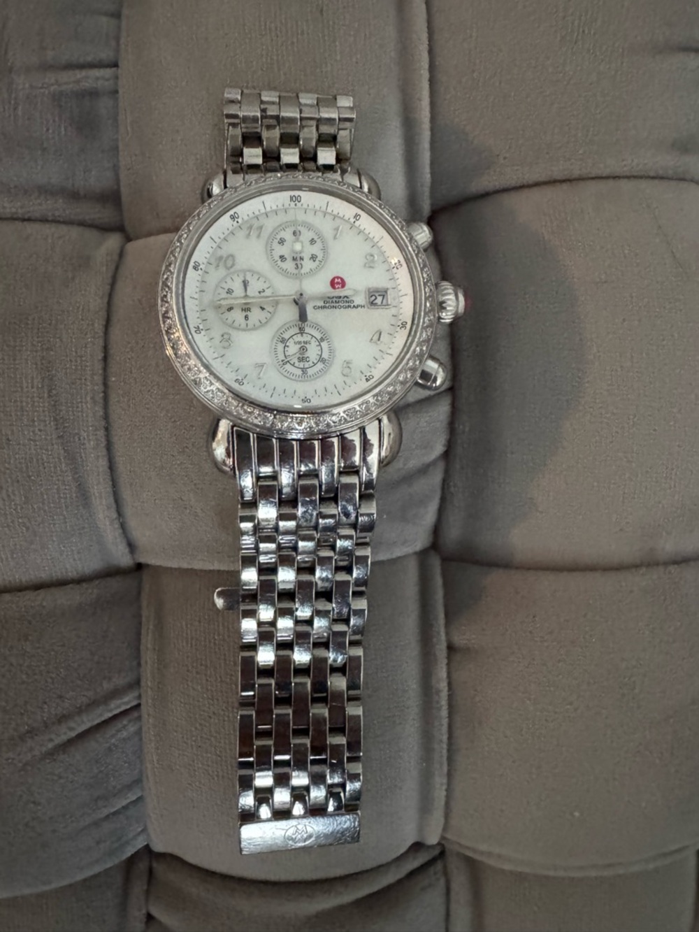 Silver Chronograph Bracelet Watch with White Dial and .62 diamond weight
